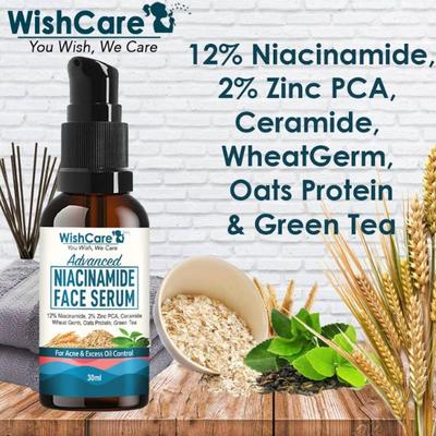 WishCare 12% Niacinamide Serum for Acne- Acne Marks- Blemishes & Oil Balancing with 2% Zinc & Oats 30 ml - Face Serum