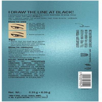 Lakme 9 to 5 Eyeconic Kajal, Smudgeproof, Waterproof, lasts upto 24 Hrs, Deep Black (Pack Of 2 x 0.35gm) 1's - Kajal & Kohls