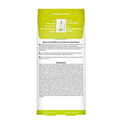 Remove Wax Strips 24 Pcs Body Strips - Thick Hair (20 Body Strips & 2 Pain-Less + 4 Post Depilation Cleaning Wipes) 1's - Shaving & Hair Removal
