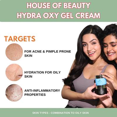House of Beauty Hydra Oxy Gel Cream - Sensitive, Acne Prone Skin with Niacin & Hyaluronic 100ml - Face Gels