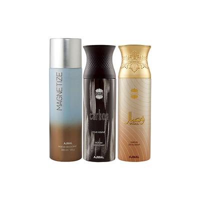 Ajmal 1 Magnetize, 1 Ajmal Carbon And 1 Wisal Deodorants Pack of 3 200 ml - Deodorants/Roll-Ons