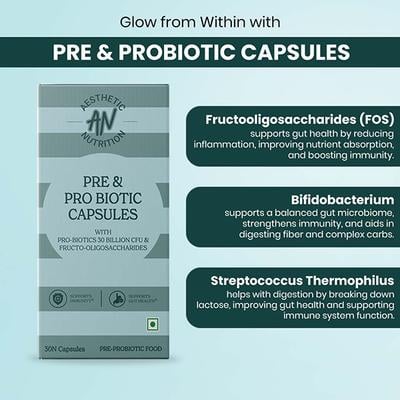 Aesthetic Nutrition Pre and Probiotic Capsules With Fructo-Oligosaccharides, Bifidobacterium, And Streptococcus Thermophilus 30 Capsules 1's - Multi-Vitamins