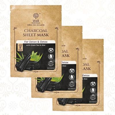 Khadi Essentials Ayurvedic Charcoal Sheet Mask For Spot Removal & Hydrated Skin (Pack of 3) 100 gm - Sheet Masks