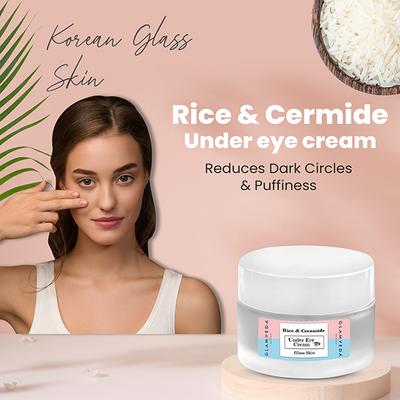 Glamveda Korean Glass Skin Rice & Ceramide Under Eye Cream Reduces Dark Circles & Puffiness 15 gm - Under Eye Creams & Serums