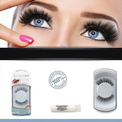 Basicare Stying Eyelashes With Latex Glue,Nature Hair Medium 1's - Eyelashes