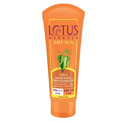 Lotus Herbals Safe Sun 3 In 1 Matte-Look Daily Sunblock Pa+++ Spf-40 50 Gm - Face Sunscreen