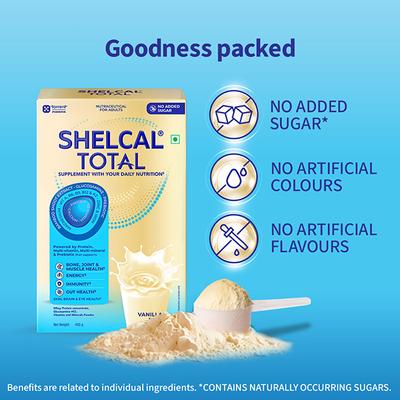 SHELCAL TOTAL NO ADDED SUGAR VANILLA FLAVOUR Powder 400g - Multi-Vitamins