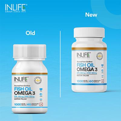 INLIFE Omega 3 Fish Oil 1000 mg Capsules 60's - Omega Fish Oil Fatty Acids