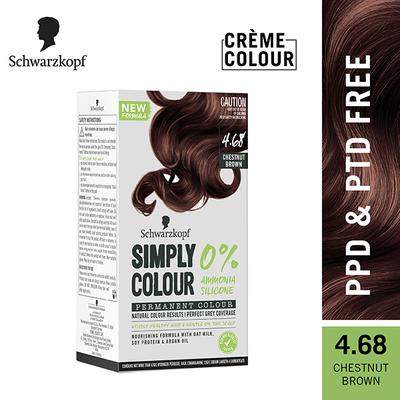 Schwarzkopf Simply Colour Permanent Hair Colour For 100% Grey Coverage - 4.68 Chestnut Brown 142.5 ml - Crème