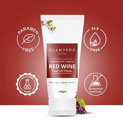 Glamveda Red Wine Advance Anti Ageing Peel Off MaskGlowing Skin & Blackheads Removal 100 ml - Masks & Peels