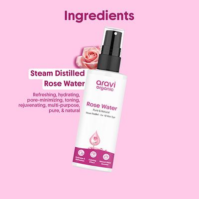 Aravi Organic 100% Pure & Natural Rose Water Steam Distilled Face Spray Toner 150 ml - Toners