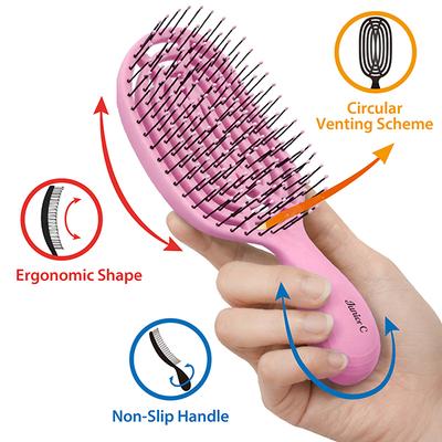 NuWay 4HAIR U.S. Patented Detangler Hair Brush for Men, Women & Kids - Light Pink - JuniorC 1s 1's - Hair Brushes