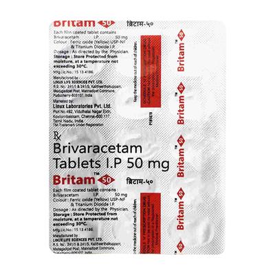 BRITAM 50 Tablet 15's - Epilepsy/Convulsion-Ant