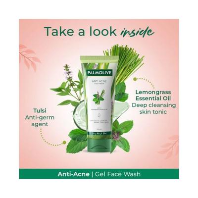 PALMOLIVE ANTIACNE FACE WASH TULSI & LEMONGRASS ESSENTIAL OIL EXTRACT 100 ml - Face Wash & Cleansers