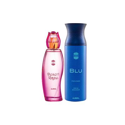 Ajmal Desert Rose EDP Floral Oriental Perfume And Blu Homme Deodorant Aquatic Woody Fragrance 300 ml - Perfumes (Edt/Edp)
