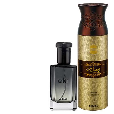 Ajmal Carbon EDP Citrus Spicy Perfume And Wisal Dhahab Deodorant Fruity Floral Fragrance 300 ml - Men Perfumes (Edt/Edp)