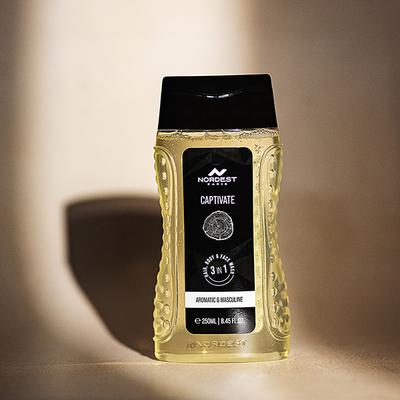 Nordest Paris Captivate Aromatic and Masculine Shower Gel - 3 In 1 Hair Body and Face Wash 250 ml - Shower Gels & Body Wash