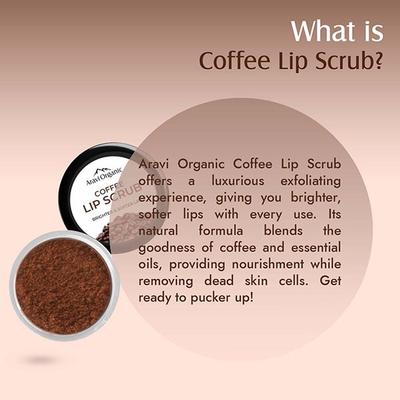 Aravi Organic Coffee Lip Lightening Scrub Balm For Dark,Chapped and Pigmented Lips 15 gm - Lip Scrubs