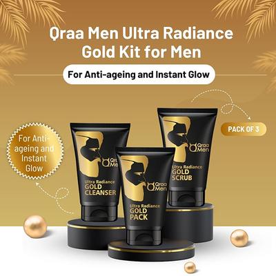 Qraa Men Ultra Radiance Gold Kit for Men- with 24K Gold, For Anti-Ageing and Instant Glow (Wash, Scrub and Pack) 1's - Face Washes
