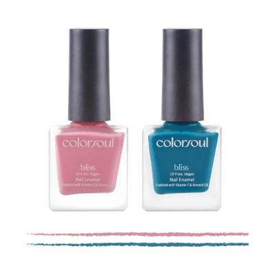 Colorsoul Bliss Vegan Nail Enamel, Breezy Pink , Teal Delight, B01, B21 (Pack of 2 x 8 ml) 1's - Nail Polish