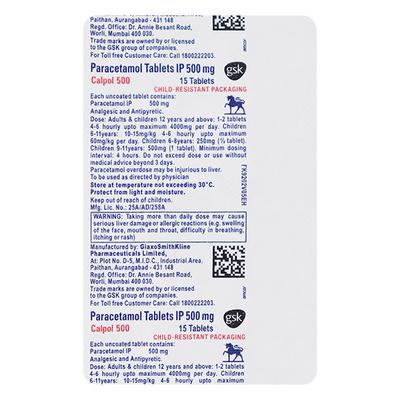 Calpol 500mg Tablet 15'S - Fever-Ana