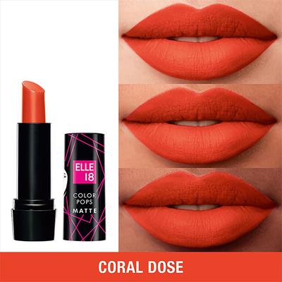 Elle 18 Color Pop Matte Lip Color, C22, Coral Dose 4.3 gm - Lipsticks