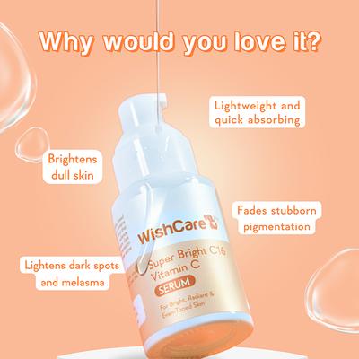 Wishcare Super Bright C16 Vitamin C Face Serum - Niacinamide, Kojic Acid and 4 - N - Br - For Pigmentation 30 ml - Face Serum