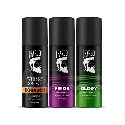 Beardo Whisky Smoke Bourbon, Pride and Glory Body Spray Long Lasting Deo Deodorant - For Men 150 ml 3's - Men Deodorants/Roll-Ons