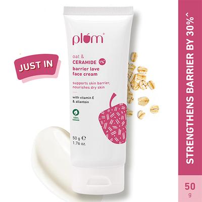 Plum Oat & 1% Ceramide Barrier Love Face Moisturizer Cream Repairs, Strenghtens Normal, Dry Skin 50 gm - Face Moisturizers