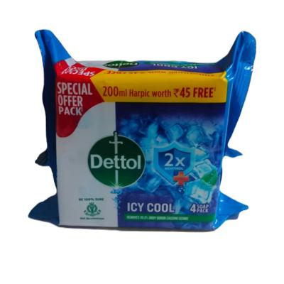 Dettol Soap - Icy Cool (Pack Of 4 x 75 gm) (Free Harpic Power Plus Disinfectant Toilet Cleaner Liquid - Original 200ml) 1's - Soaps