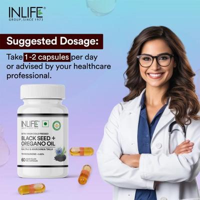 INLIFE Extra Virgin Cold-Pressed Black Seed + Oregano Oil Veg Capsules 60's - Vital Health