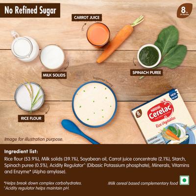Nestle Cerelac Baby Food Cereal No Refined Sugar - Rice Vegetables (For 8 to 24 Months Baby) 300 g - Baby And Infant Supplements