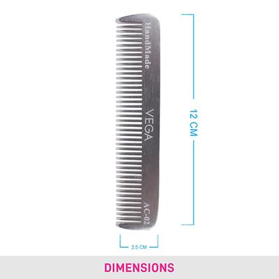 Vega Pocket Hair Comb, for Men and Women, Silver (VC2AC-02) 2's - Hair Combs