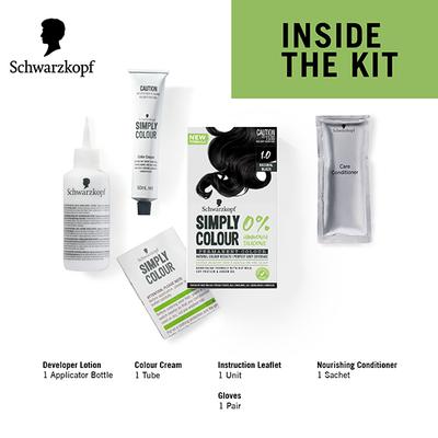 Schwarzkopf Simply Colour Permanent Hair Colour For 100% Grey Coverage - 1.00 Natural Black 142.5 ml - Crème