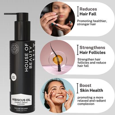 House of Beauty Hibiscus Oil For Hairfall, Soft Skin, Aids Psoriasis For Body & Hair 200ml - Hair Oils
