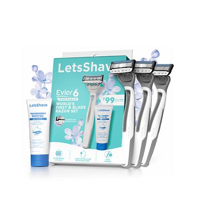 LetsShave Evior 6 Portable Razor set of 3 + Transparent Shave Gel 15ml 1s 1's - Shaving & Hair Removal