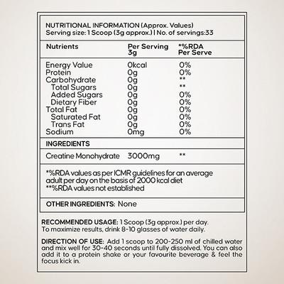 Wellbeing Nutrition 100% Pure Micronised Creatine Powder Monohydrate - Unflavoured, 30 Servings 100 gm - Nutritional Supplements