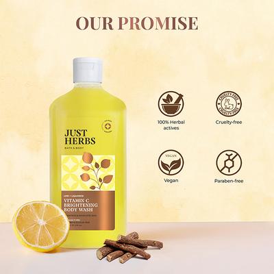 Just Herbs Bath & Body Lime +Liquorice Vitamin C Skin Brightening Exfoliating Body Wash-Paraben & Sls / Sles Free 300ml - Shower Gels & Body Wash
