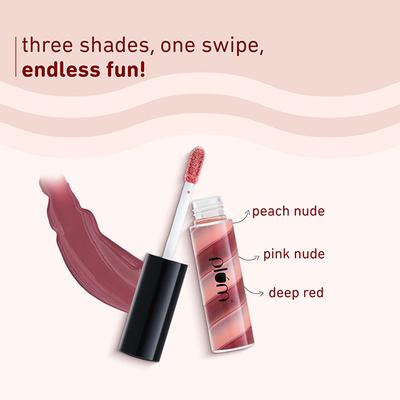 Plum Soft Swirl Lip Gloss, High-Shine Finish, Intense Pigment, 3 Shades In 1, 121 Caramel Crunch 6 ml - Liquid Lipsticks