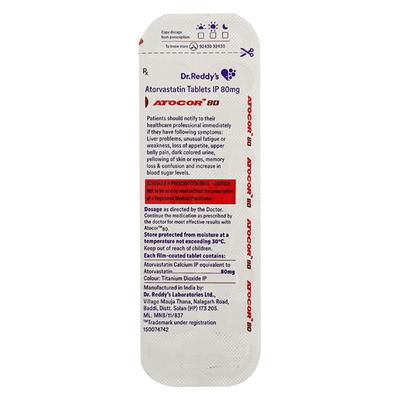 Atocor 80mg Tablet 14'S - High Cholesterol-Dys