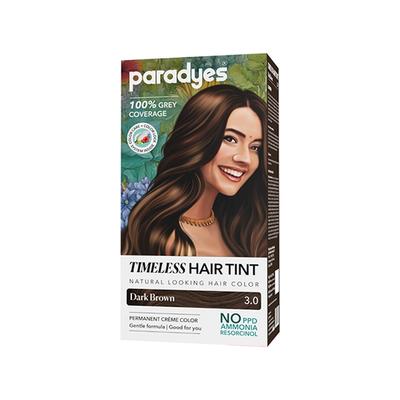 Paradyes Dark Brown Timeless Permanent Creme Hair Colour for Complete Grey Coverage, 3.0 Dark Brown 160 gm - Crème