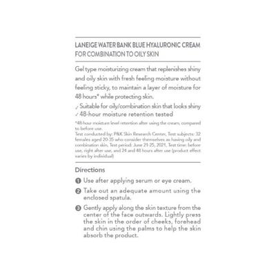 LANEIGE WATER BANK BLUE HYALURONIC CREAM FOR COMBINATION TO OILY SKIN 50 ml - Day Cream