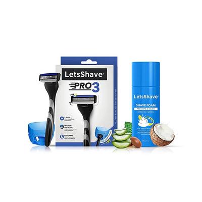 LetsShave Pro 3 Razor + Shaving Foam 200 gm + Razor Cap - Men - Razors & Cartridges