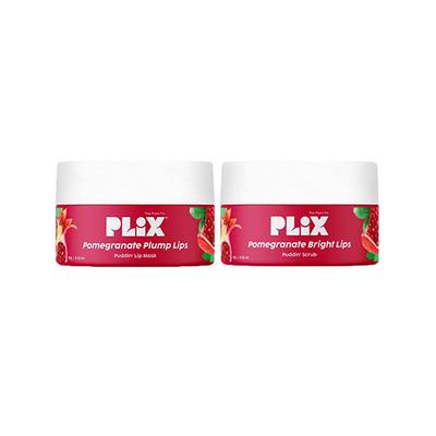 PLIX Pomegranate Lip Care Combo, Exfoliating Scrub and Plumping Lip Mask For Dark, Dry & Chapped Lips, Cocoa Butter & Chiuri Butter, Vitamin C & E 15gm each 2's - Lip Stains & Tints