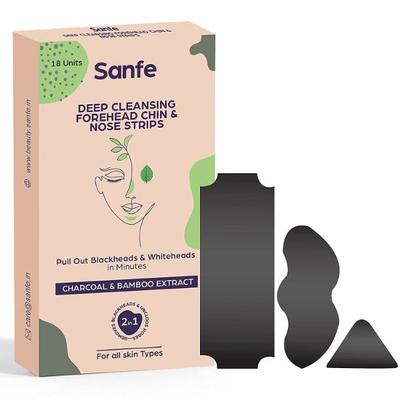 Sanfe Deep Cleansing Forehead Chin & Nose Strips - Charcoal & Bamboo Extract 18's - Masks & Peels
