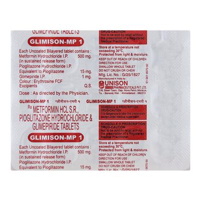 Glimison MP 1/500/15mg Tablet 15'S - Diabetes-Ant