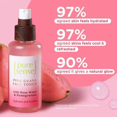 PureSense Pink Guava Face Toner with Rose Water, Pomegranate & Bamboo Water for Daily Use 100 ml - Face Mists