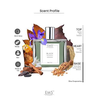 EM5 Black Perfume for Men - Eau De Parfum Spray, Woody Warm Spicy 50 ml - Men Perfumes (Edt/Edp)