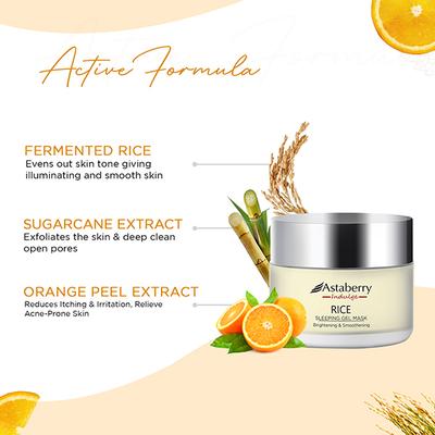 Astaberry Indulge Rice Sleeping Gel Mask for Smoothe Skin - Brightening & Smoothening 50 gm - Night Cream