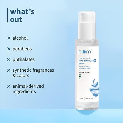 Plum 3% Niacinamide Toner with Rice Water Clarity Boost Fragrance Free 150ml - Toners
